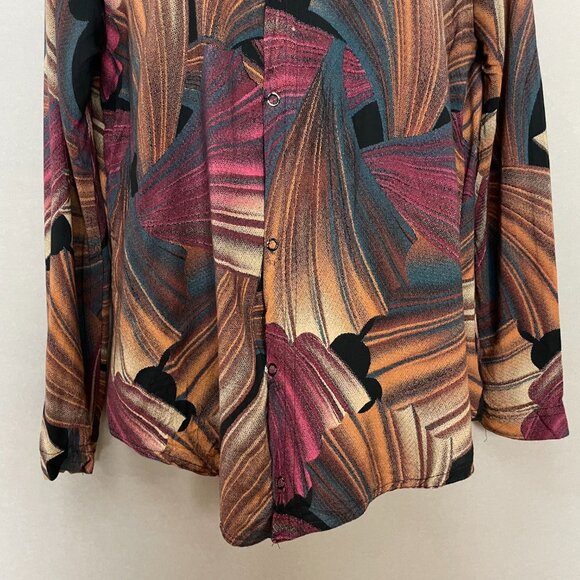 Vintage Blouse Graphic Pattern Handmade FLAWS Long Sleeve Fish Tail Secretary - Picture 4 of 13